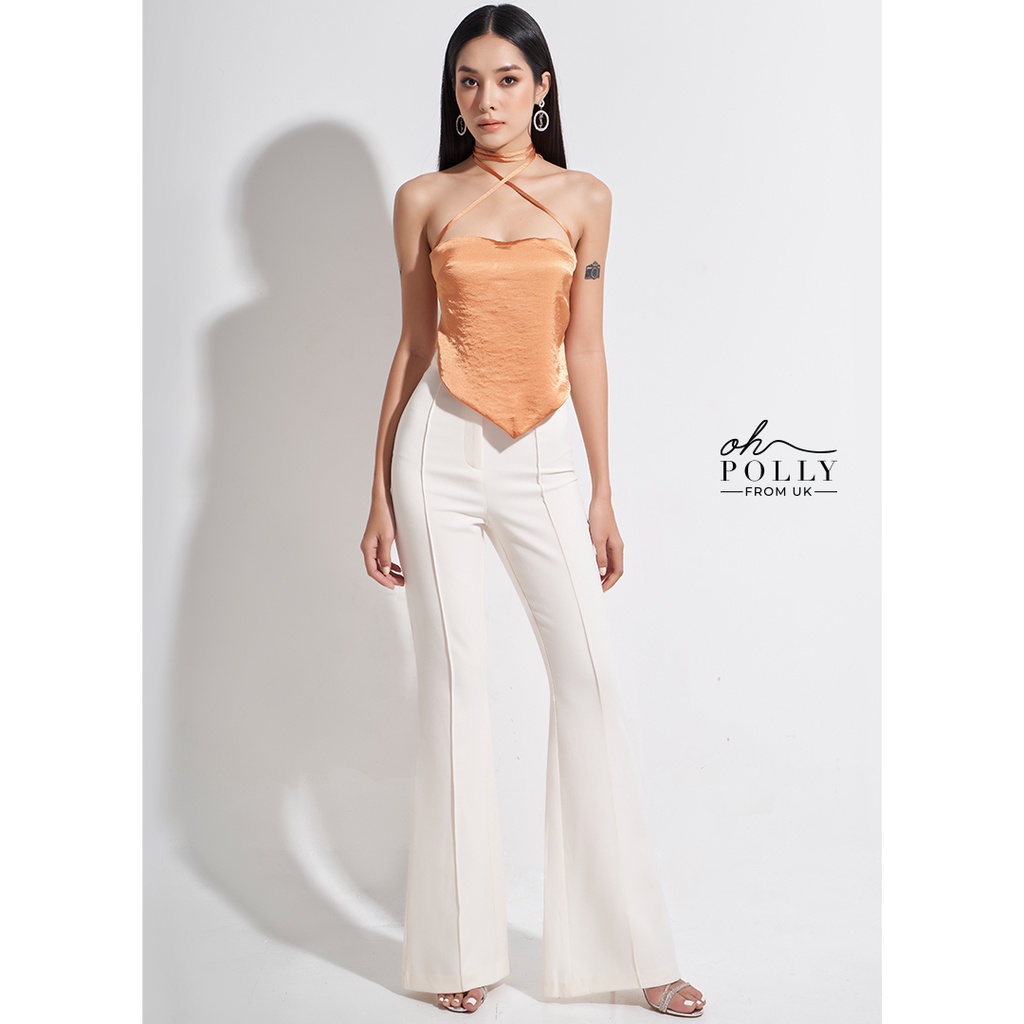 Oh Polly - Áo croptop lụa satin hở lưng, 2 dây cổ yếm hở lưng sexy quyến rũ