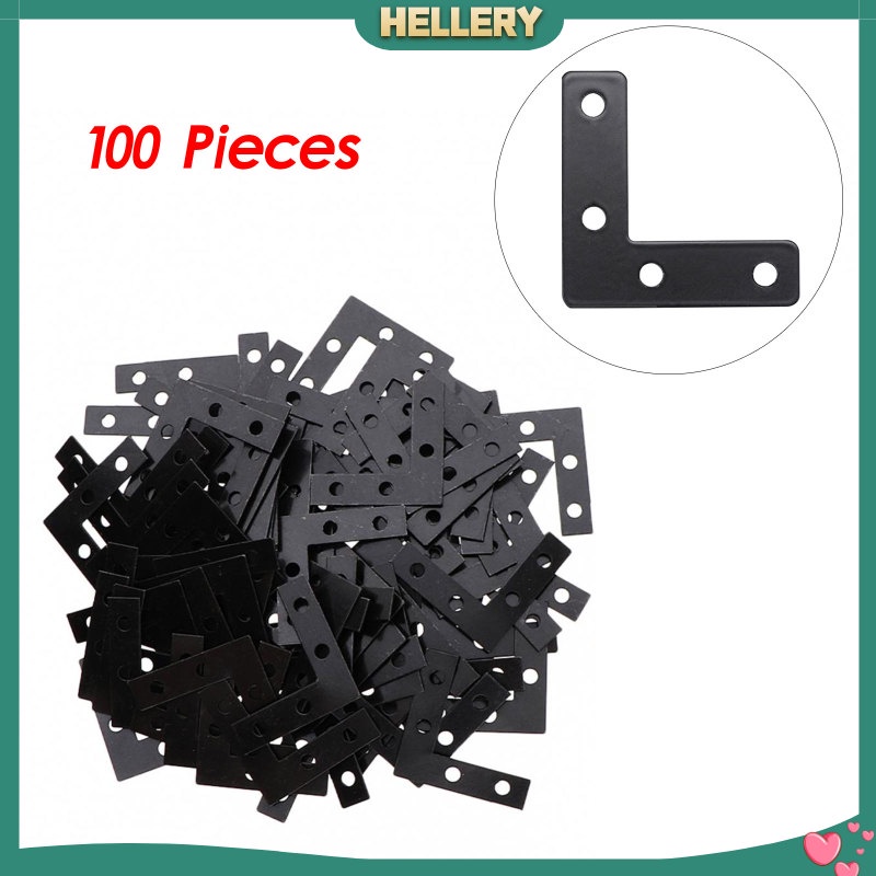 [HELLERY]100pcs Angle Plate Corner Brace Flat L Shape Repair Bracket 38x38mm Black