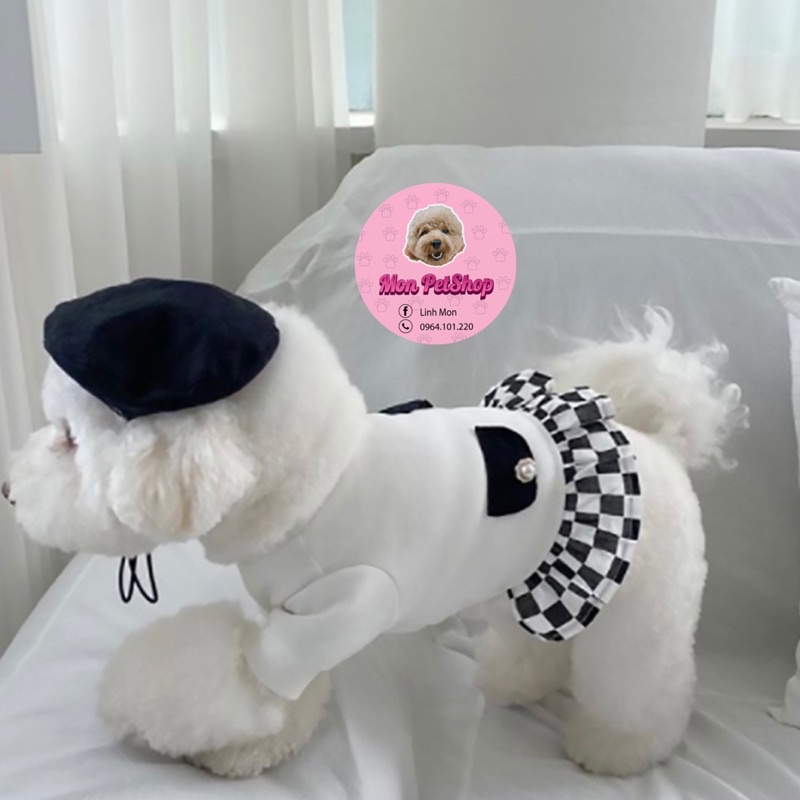 Set váy + mũ kẻ caro cho thú cưng