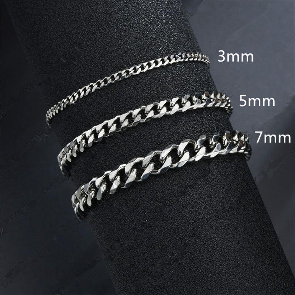 Vòng Tay Dây Xích Bản Rộng 3/5/7mm Bằng Thép Không Gỉ Thời Trang Cho Nam