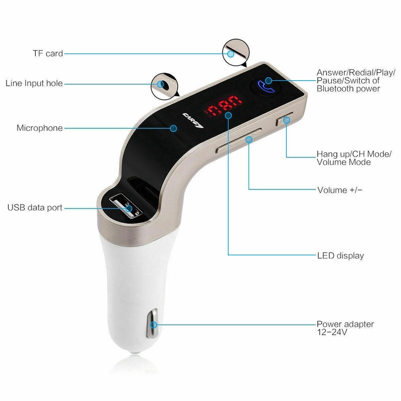 Củ sạc trên ô tô màn hình LCD kết nối Bluetooth tích hợp FM Transmitter cổng USB / TF / AUX