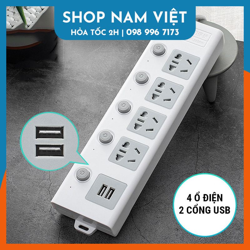 Ổ Cắm Điện D123 Kèm Cổng USB Công Tắc Riêng Chịu Tải 2500W, Chống Giật, Chống Cháy 750 độ