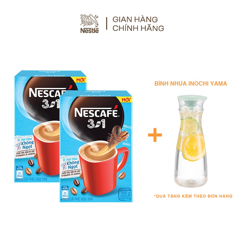 [Tặng Bình nước Inochi 1.2L]  Combo 2 hộp Cà phê hòa tan Nescafé 3in1 mới - vị hài hòa không ngọt (Hộp 20 gói x10g)