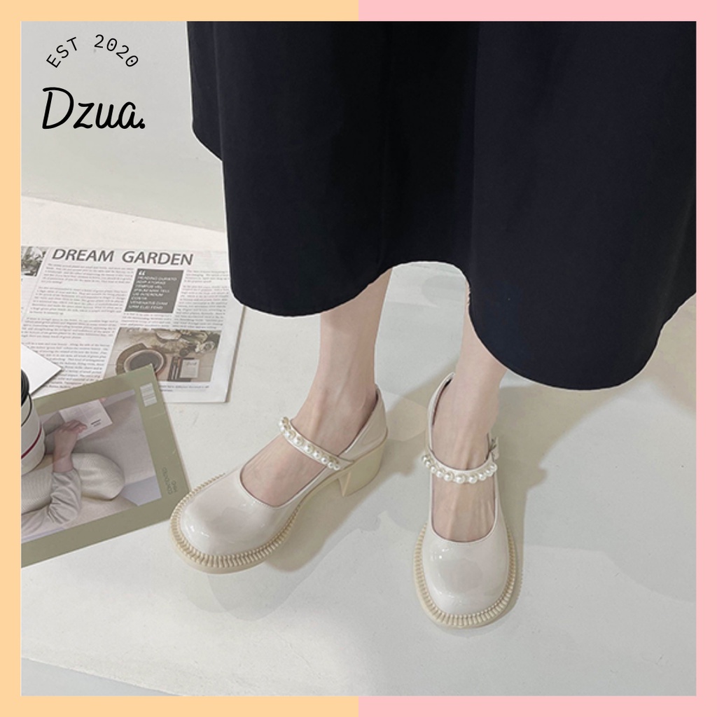Giày Lolita đế viền quai hạt ngọc gót cao 7cm