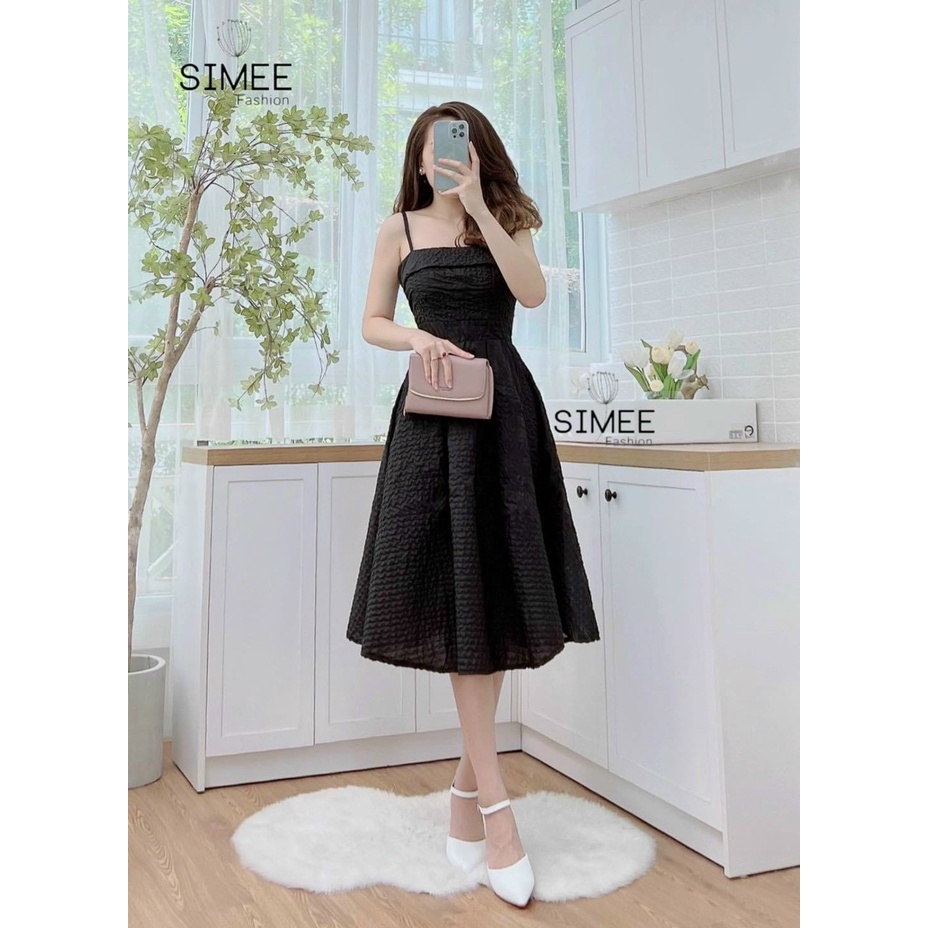 Đầm xòe hai dây xếp ly ba màu trắng hồng đen có mút