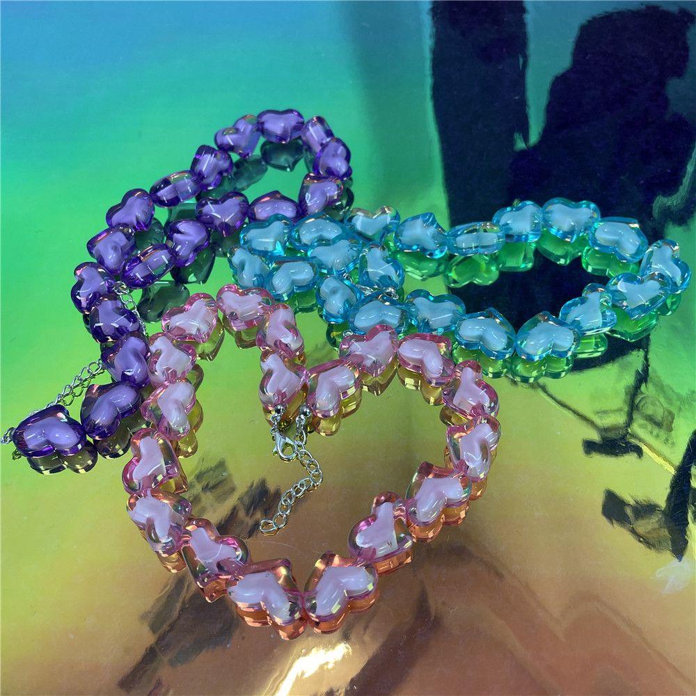 Vòng Cổ Choker Phối Hạt Acrylic Mặt Trái Tim Dễ Thương Phong Cách Harajuku Hàn Quốc Y2K Làm Quà Tặng Cho Bạn Gái