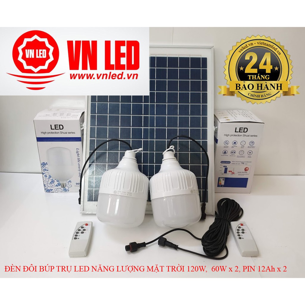 TAS9 ĐÈN ĐÔI BÚP TRỤ LED NĂNG LƯỢNG MẶT TRỜI 120W,  60W x 2, PIN 12Ah x 2,