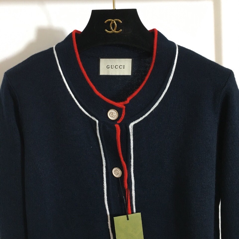 Mua áo nữ len đan dài tay tối màu khoá khắc chữ G đôi logo gucci GC gg ...
