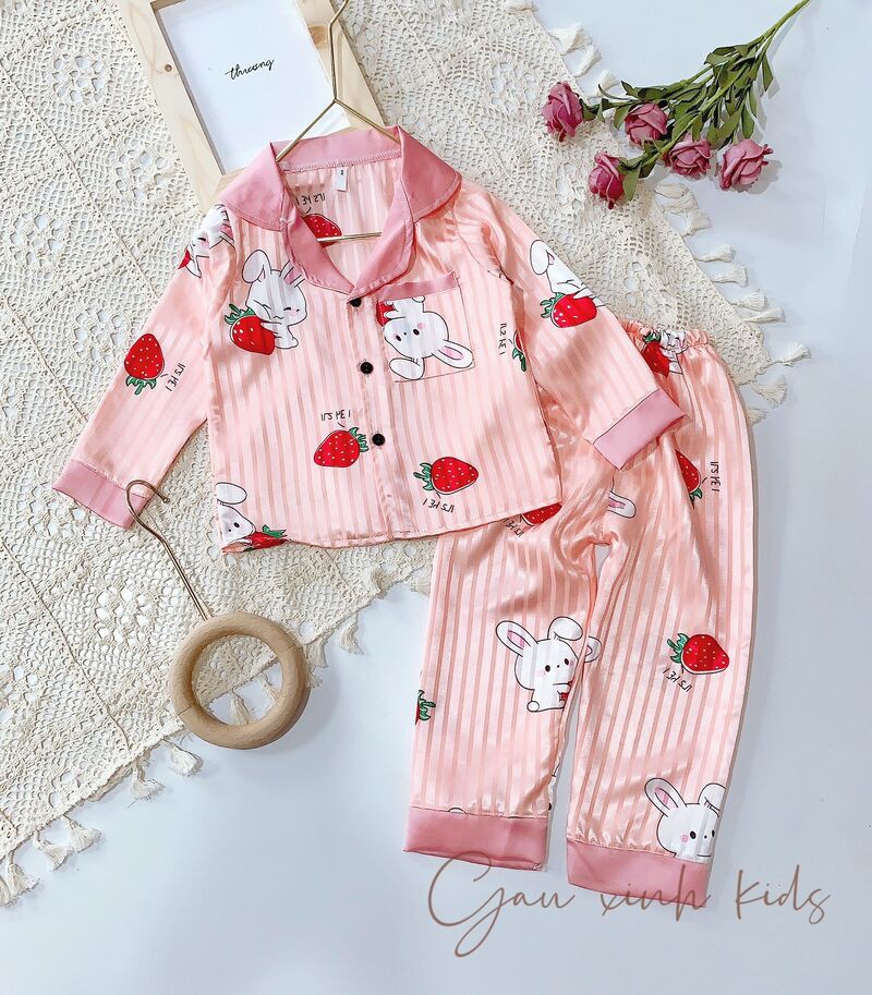 Bộ Ngủ Pijama Dài Tay Cho Bé Chất Lụa Gấm Size 12-24kg [BN19] - Babi mama