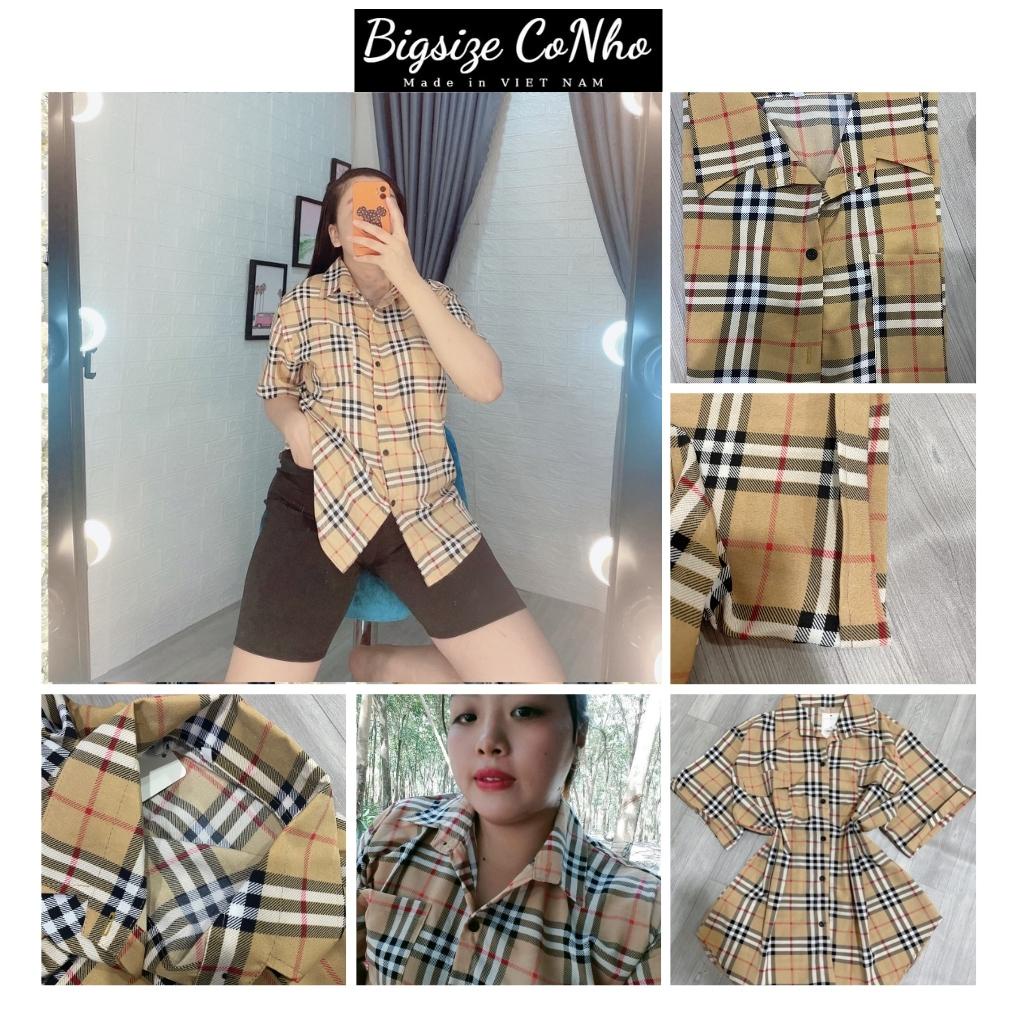 ◎Áo sơ mi caro bigsize nữ kẻ burberry, kiểu bbr vải kate lụa giành cho mũm mĩm 60-100 kg SMCR TH