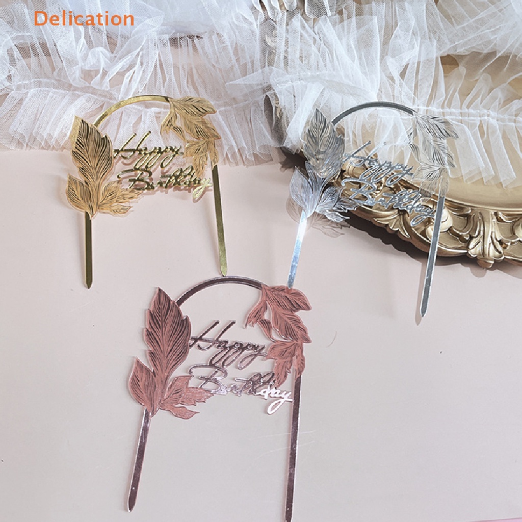 Que Cắm Bánh Kem Bằng acrylic Khắc Chữ Happy Birthday Màu Vàng