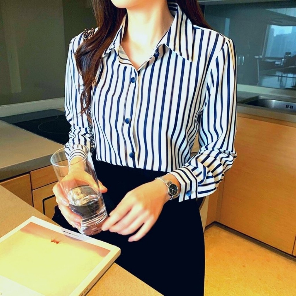 Áo Sơ Mi Công Sở Nữ Dài Tay Phối Sọc 3D Mẫu H882 Thời Trang PONIVA Cao Cấp Thiết Kế Duyên Dáng Nữ Tính