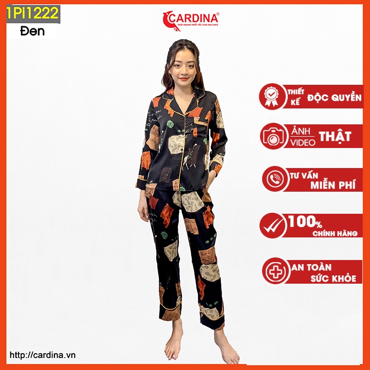 Đồ bộ pijama nữ CARDINA chất lụa satin Nhật cao cấp quần dài áo cộc tay họa tiết tinh tế trẻ trung 1Pi12.