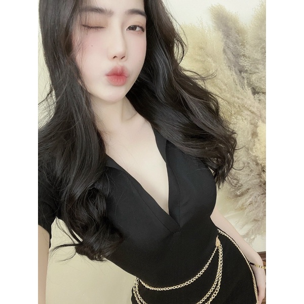 VÁY BODY CỔ V 2 MÀU ĐEN - KẺ XẢ LỖ