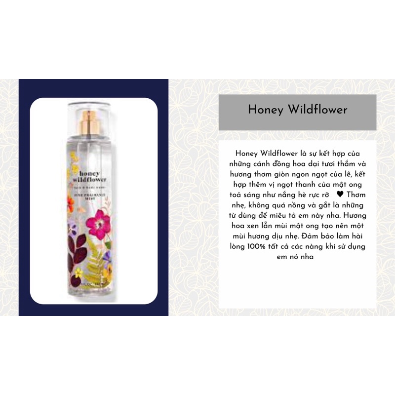 Body Mist Bath Body Works mùi HONEY WILDFLOWER