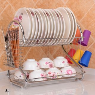 Kệ úp bát 2 tầng inox có khay hứng nước