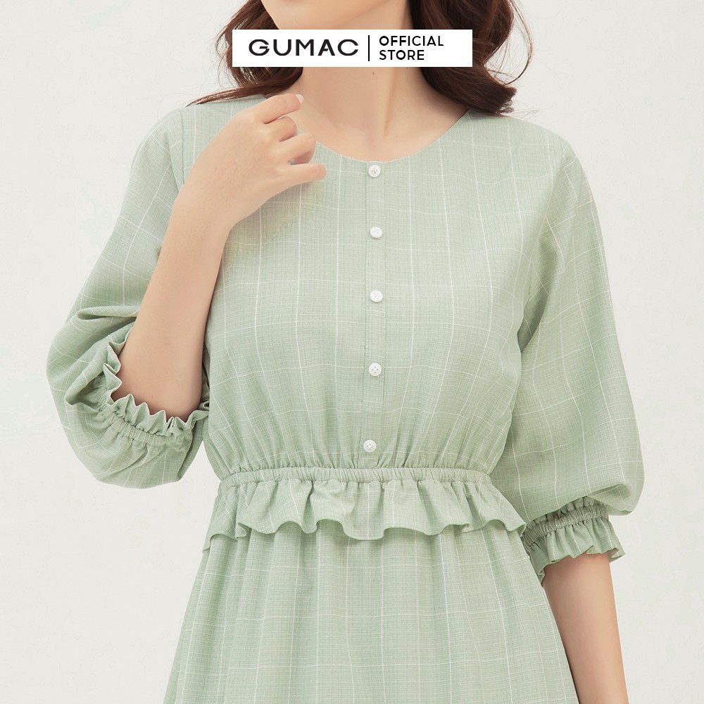 [Mã MABR07062 giảm 8% tối đa 50K đơn từ 249K] Đầm xòe nữ caro eo chun GUMAC màu xanh, đủ size DB373 | BigBuy360 - bigbuy360.vn