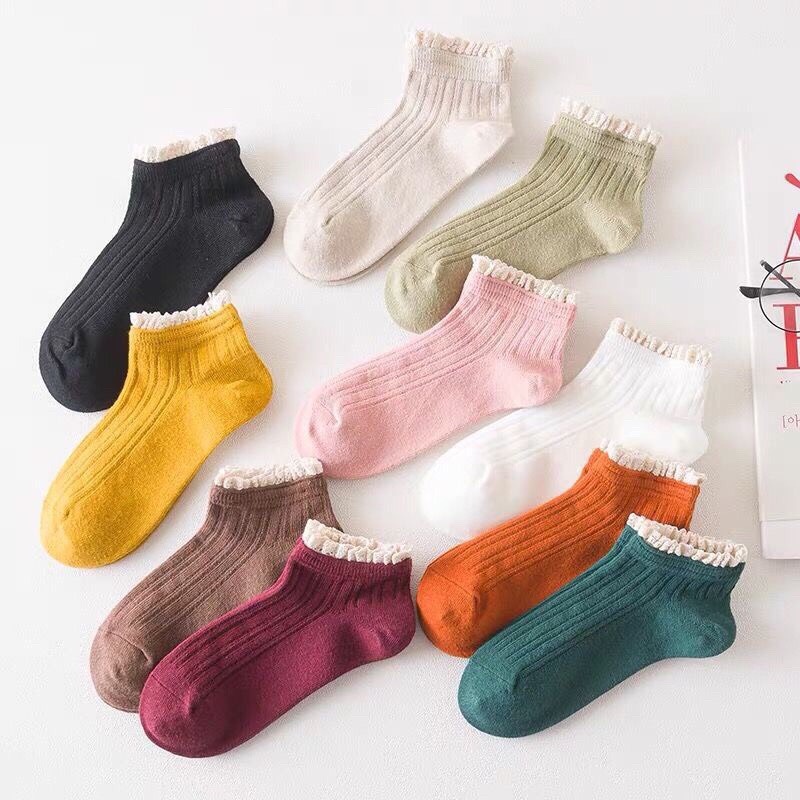 Combo 5 đôi Tất / Vớ cổ ngắn tất gân nữ Bèo nhún dày đẹp hàng hót