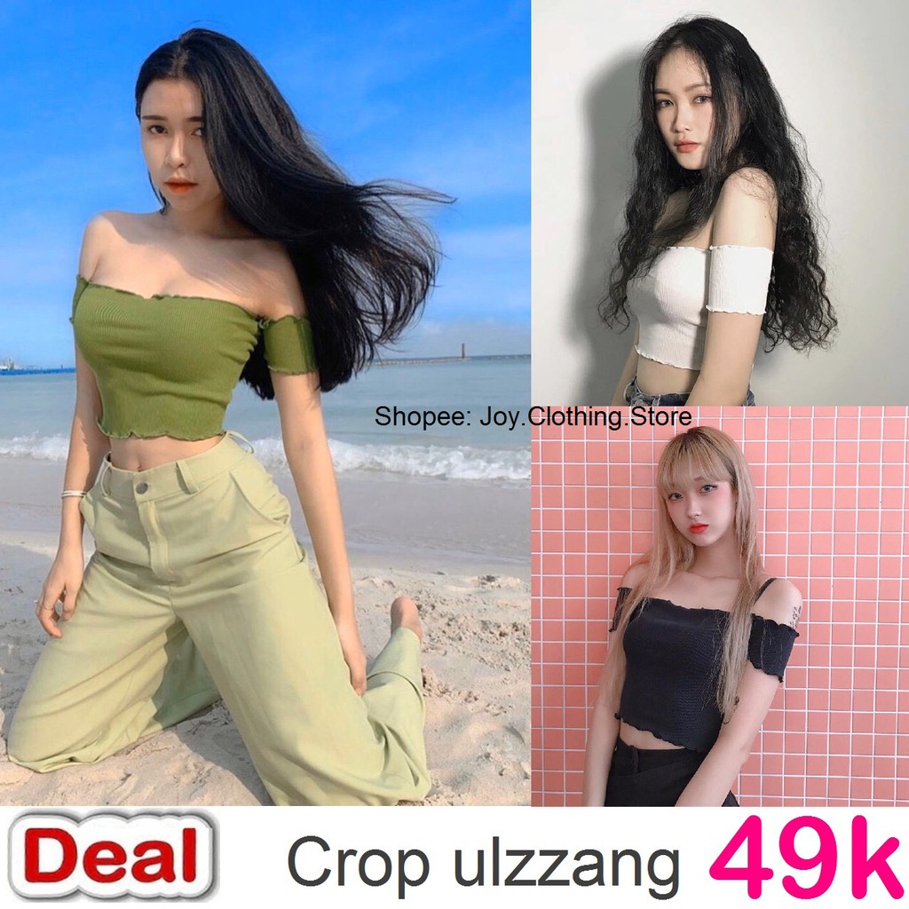 [HÌNH THẬT] ÁO THUN CROPTOP ÔM BODY NGẮN CO GIÃN - ÁO KIỂU CRT ULZANG NGẮN TAY TRƠN BASIC BẸT VAI GÂN XANH LÁ 89
