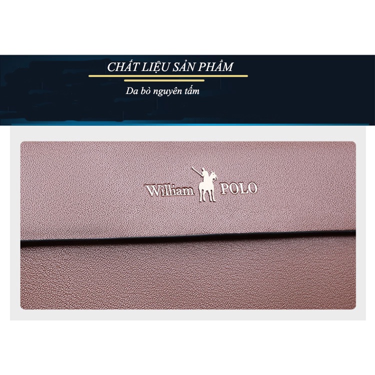 Ví dài  Clutch cẩm tay nam cao cấp william polo ,bóp da nam Full hộp đựng cao cấp , chất liệu da bò nguyên tấm