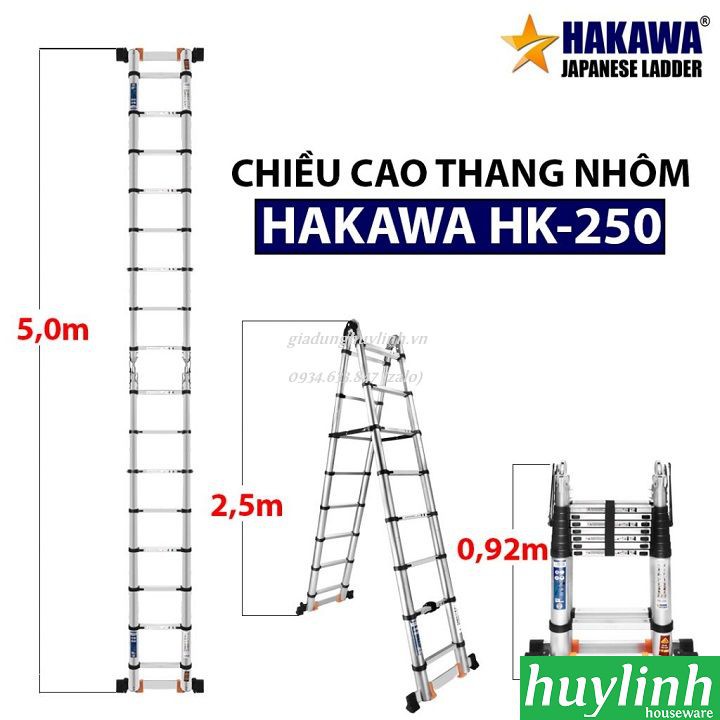 Freeship Thang nhôm rút đôi chữ A Hakawa HK-250 - 5 mét