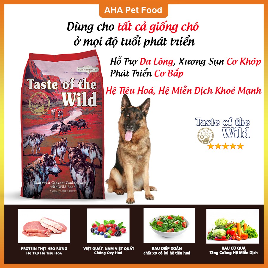 [Nhập Khẩu USA] Thức Ăn Cho Chó Becgie Taste Of The Wild Bao 2kg Southwest Canyon Thịt Heo Rừng, Trái Cây Rau Củ Quả