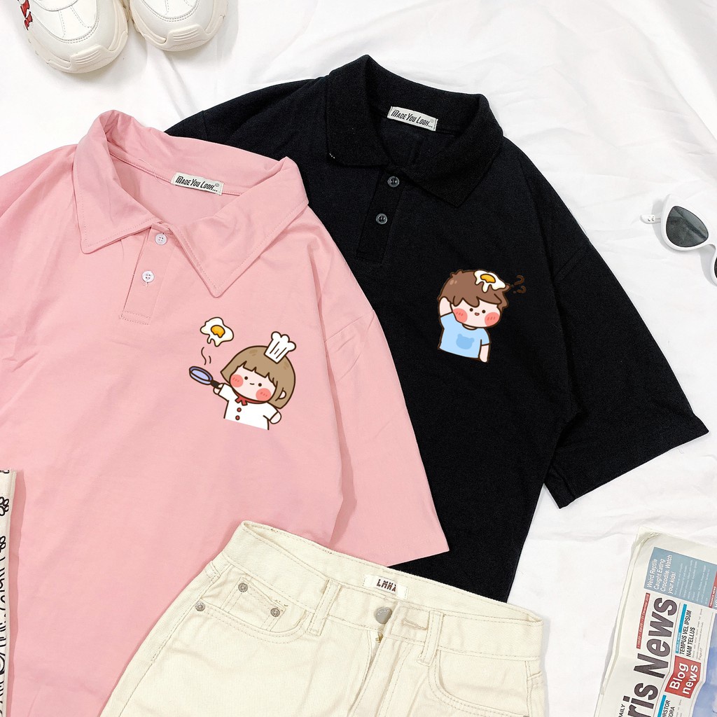 Áo Thun Cổ Trụ Polo IN HÌNH Couple Trứng Phông Unisex Nam Nữ Form Rộng Ulzzang Streetwear TTQ0005