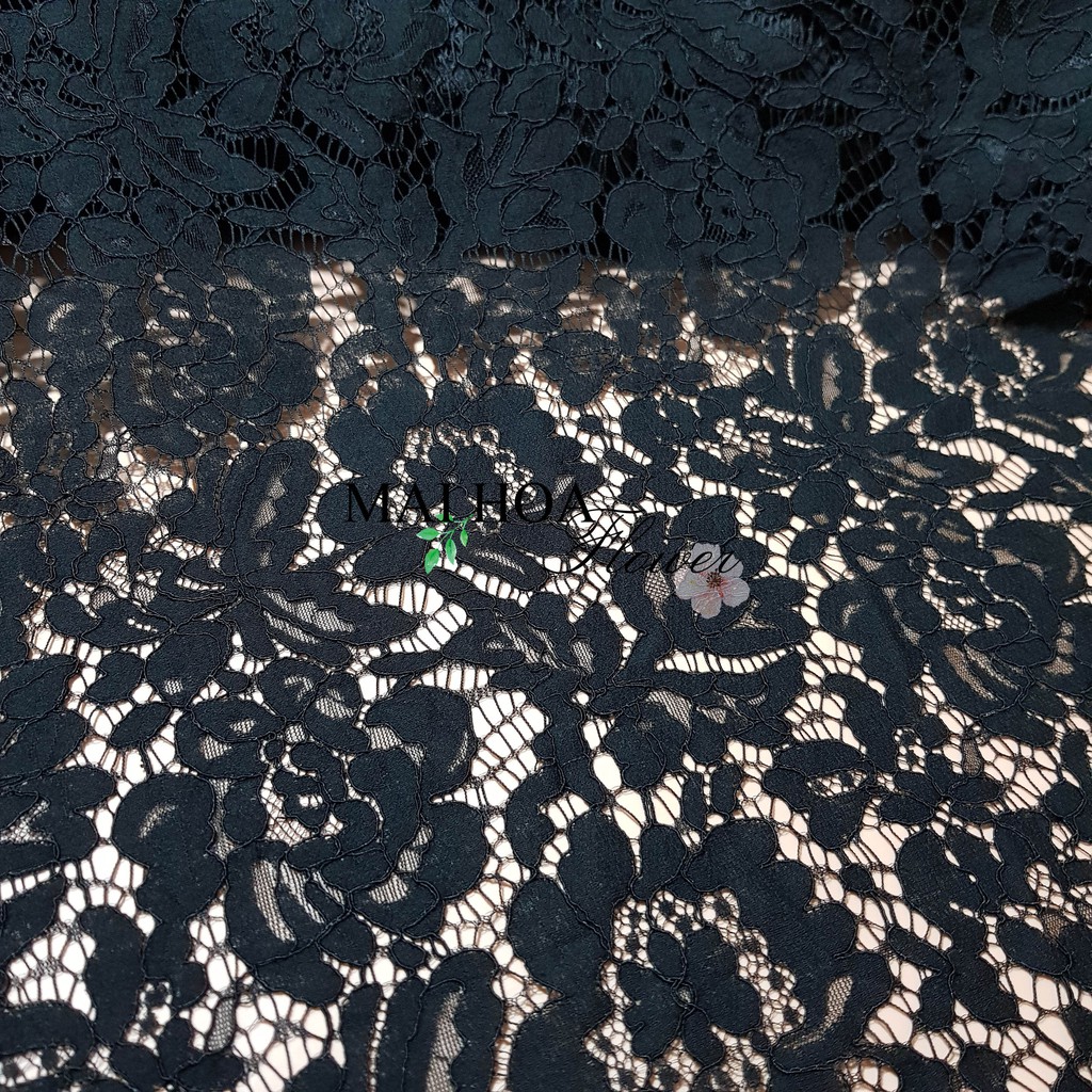 Vải ren đen dùng làm vải may đồ chất mềm mại có co giãn 150x150cm, Maihoaflower