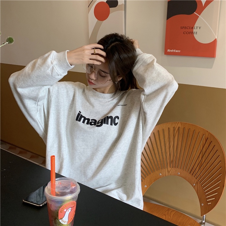 Porozi Áo sweater  cổ tròn in chữ phong cách Hàn Quốc dành cho nữ