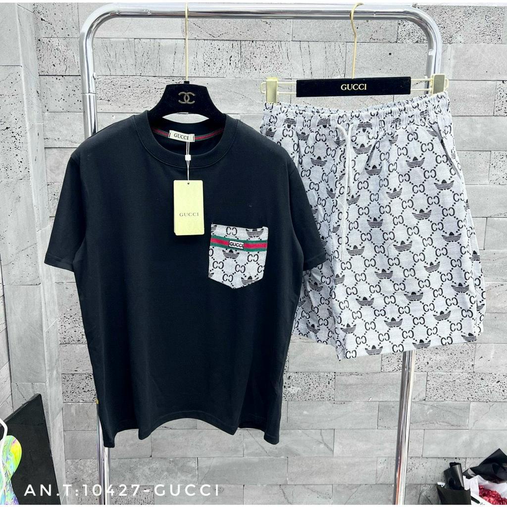 Bộ quần áo nam Gucci mùa hè thời trang túi ngực chất vải cá sấu