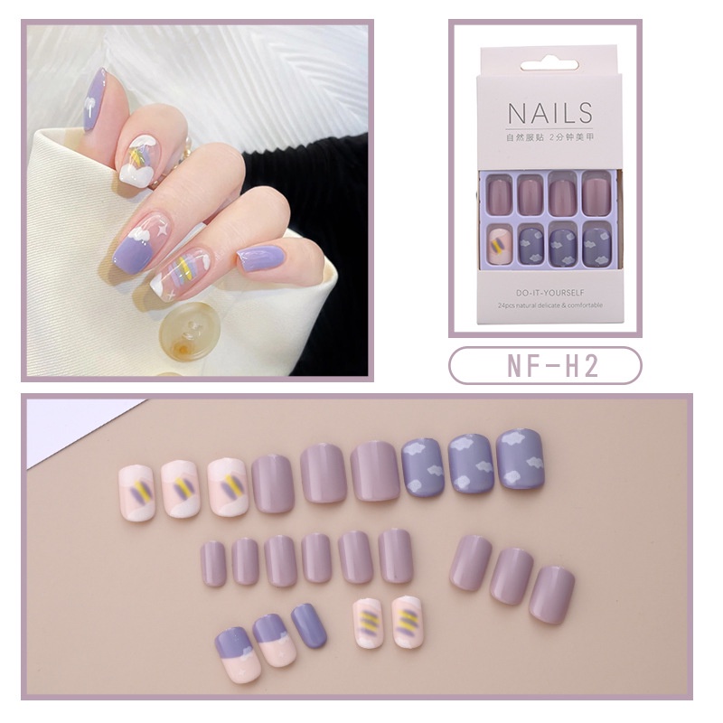 [Hàng mới về] Set 24 móng tay giả phong cách Hàn Quốc xinh xắn thời trang cho nữ