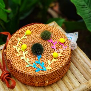 Túi mây in ván hoa gỗ - hoa văn cam-D20