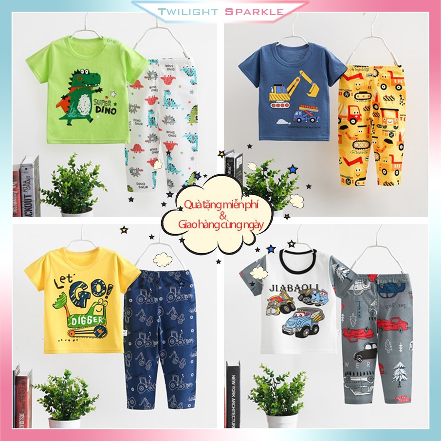 Bộ đồ 2 món gồm áo cotton ngắn tay in họa tiết hoạt hình và quần short xinh xắn cho bé từ 3-13 tuổi