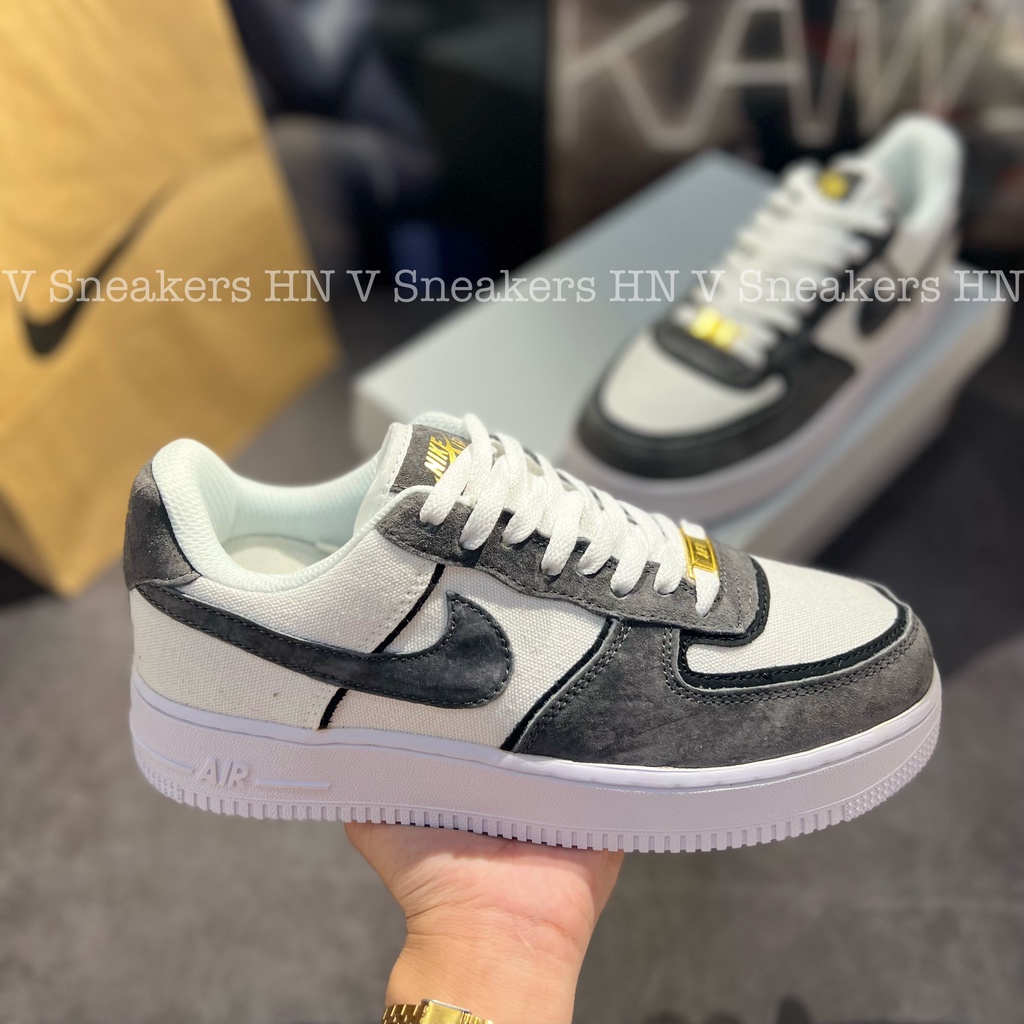 Giày Af1 Xám Lông Chuột Nam Nữ Cao Cấp Giày Af1 Custom Xám Canvas Nguyên Bản Giày Air Force Xám Trắng Da Lộn