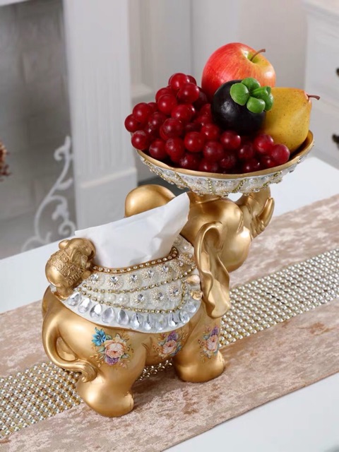 Đĩa để hoa quả + hộp giấy hình voi