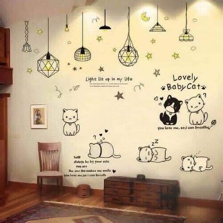 Decal ghép đèn và mèo con