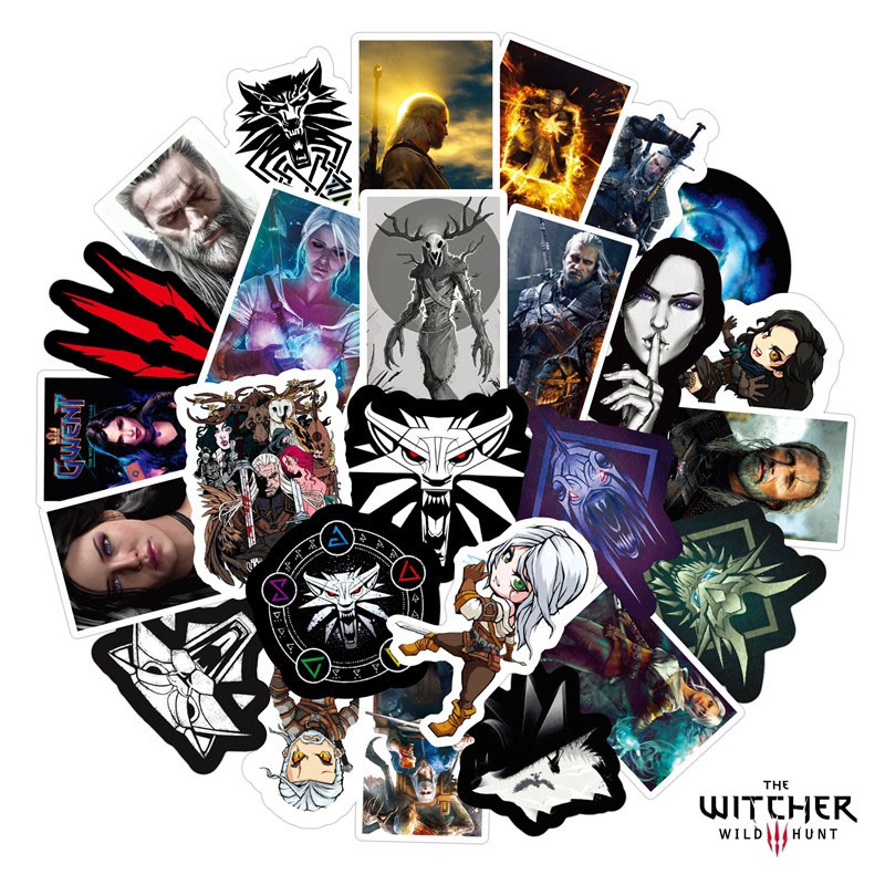 Set 50 sticker dán trang trí hình game The Witcher chống thấm