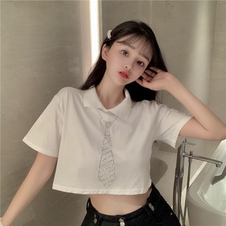 Áo croptop có cổ style Hàn Quốc