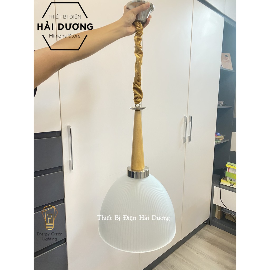 Đèn thả trần decor cao cấp chao thuỷ tinh đui gỗ phong cách tân cổ điển HY-08L+Tặng kèm bóng led 3w