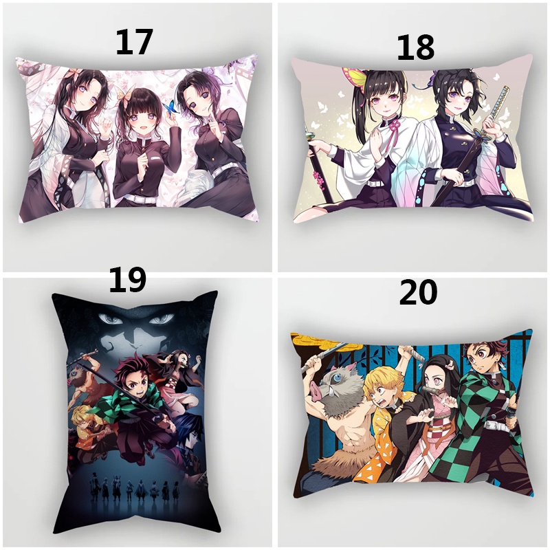 Vỏ gối hình chữ nhật bằng polyester in họa tiết hoạt hình Demon Slayer Kimetsu No Yaiba Zenitsu Nezuko 50x30cm