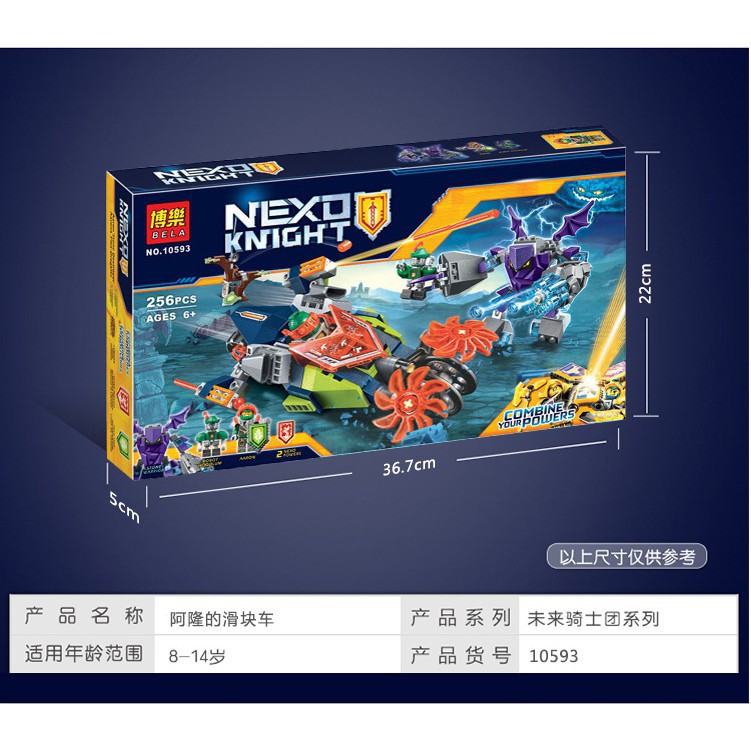 Đồ chơi lắp ráp xếp hình logo nexo knights cổ xe máy của Aaron và quái vật đá Bela 10593.