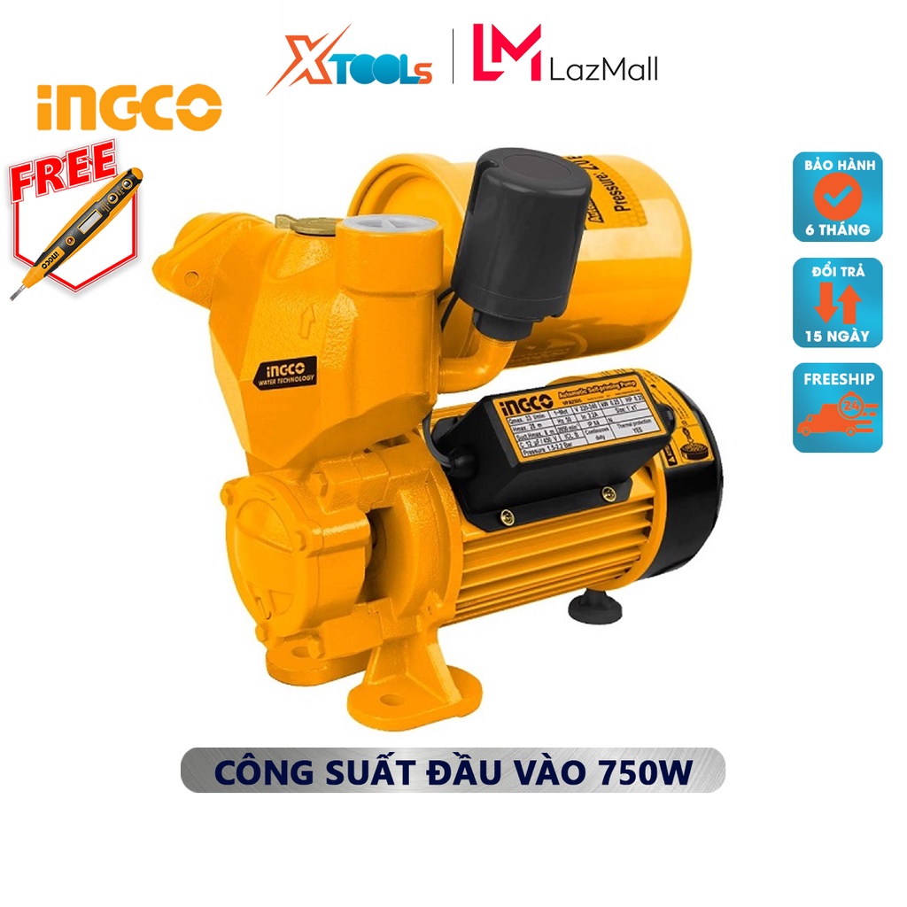 Máy bơm nước INGCO VPA7505 Máy bơm tăng áp Điện thế 220-240V~50Hz Công suất 750W(1.0HP) Chiều cao bơm tối đa 44 m bơm nư