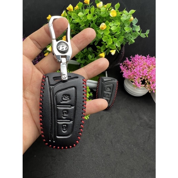 Bao da bò bọc chìa khoá xe Huyndai Santafe 2014-2019 bản 3 nút thông minh