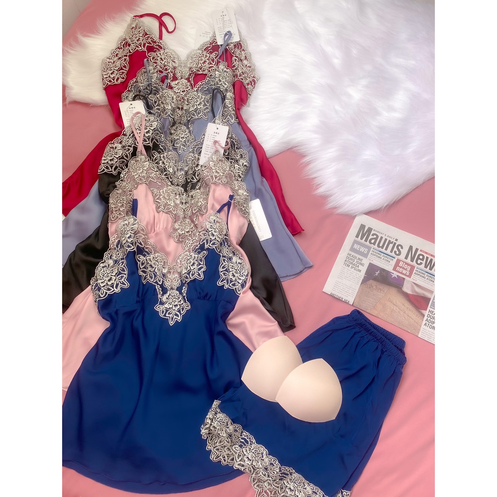 SHIP NHANH 2h [LL 569] Đồ bộ ngủ lụa satin lụa phối ren sexy gợi cảm -đồ bộ mặc nhà ngủ cao cấp - cô chủ nhỏ chuyên sỉ
