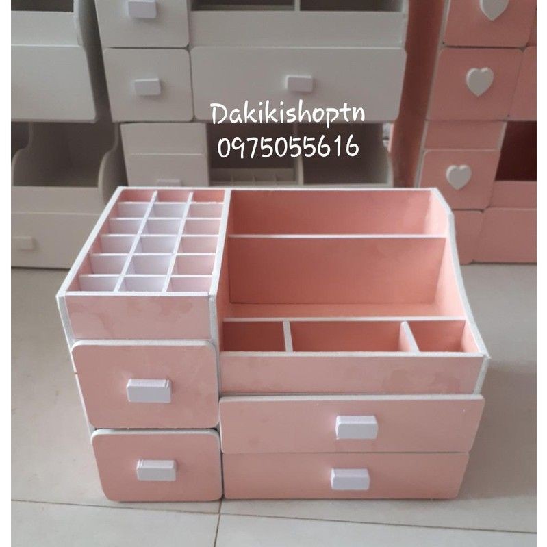 Kệ mỹ phẩm 3 tầng 4 hộc hồng phấn full ô son