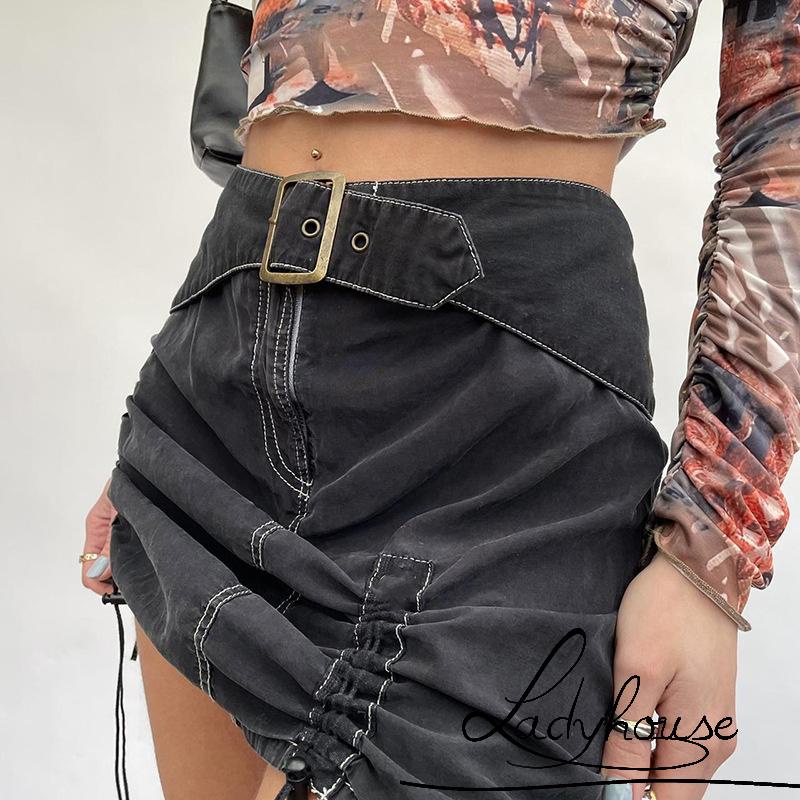 Chân Váy Ngắn Lưng Cao Dáng Ôm Thiết Kế Rút Dây Kèm Thắt Lưng Thời Trang Cho Nữ