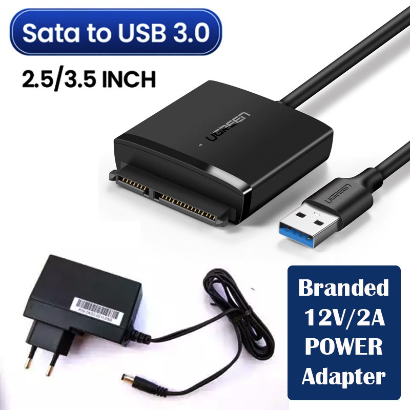 USB 3.0 to SATA Chính Hãng Ugreen 60561+Kèm Adapter 12v 2A (đọc HDD/SDD 2.5&quot;/3.5&quot; 12TB)