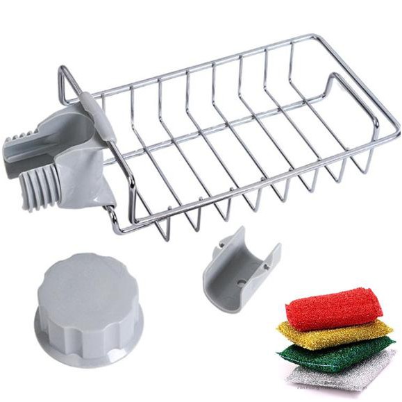 Khay inox đựng đồ gắn vòi nước ( tặng kèm 1 miếng chùi xoong có kim tuyến )