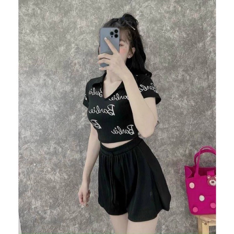 Sét bộ nữ áo tay ngắn in + quần đùi lưng thun chất vải gân len 4 chiều FreeSize feedback Bảo An Shop top hot trend