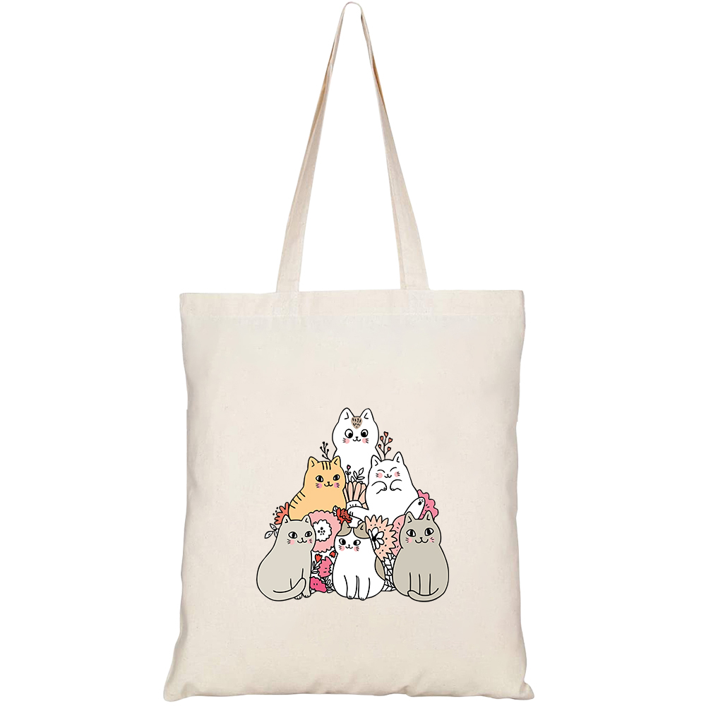 Túi vải tote canvas HTFashion in hình cartoon cute cats flower HT99